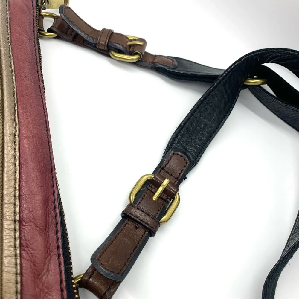 Vintage Fossil Black Burgundy Explorer Leather Patchwork Crossbody Bag - Picture 14 of 16